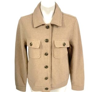 Joie Sz L Tan Boiled Wool Blend Shacket Jacket with Button Closure, Pockets EUC